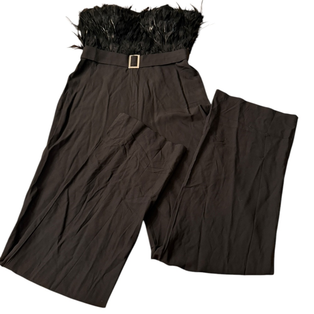 Women’s Jumpsuit Faux Feathered Tube Top Elegant Straight Long Pants   Halloween